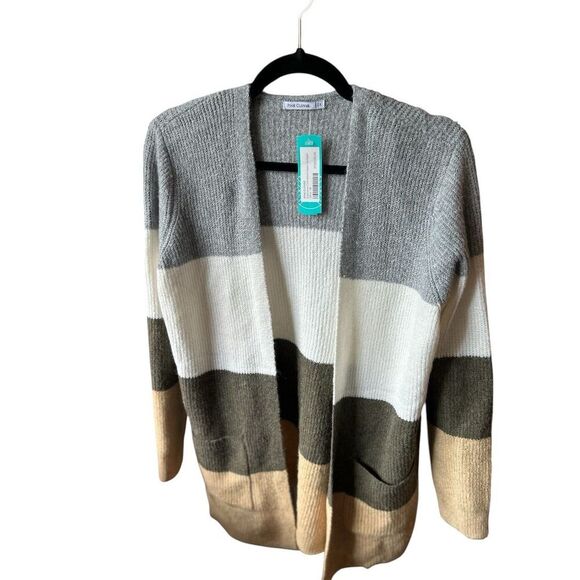 Pink Clover Women's Striped Open Front Cardigan Sweater Size M - Picture 2 of 7